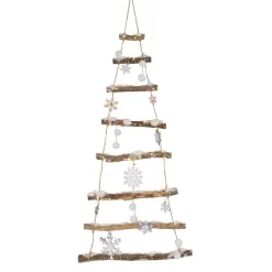Abete in legno ramo illuminato Neve e fiocchi di neve a pile Bianco caldo