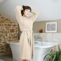 Accappatoio da bagno in garza di cotone S/M Gaia Beige pampa