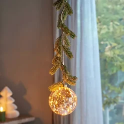Addobbo natalizio luminoso da appendere con pile 30 LED (D14 cm) Sfera Bianco caldo