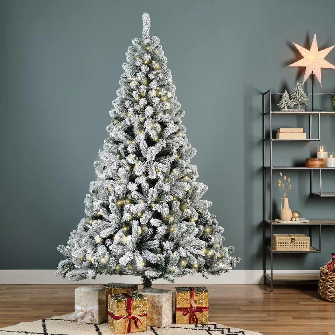 Albero di Natale artificiale luminoso 320 LED H210 cm King Verde innevato