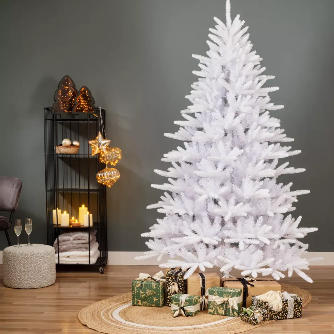 Albero di Natale artificiale H180 cm Odense Bianco iridescente e glitterato