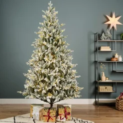 Albero di Natale artificiale luminoso 430 LED (H210 cm) Allix Verde innevato