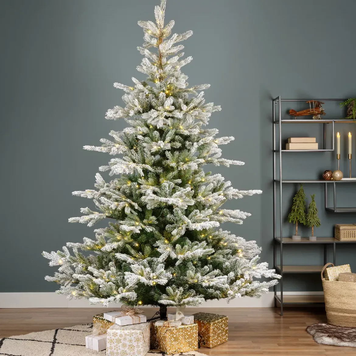 Albero di Natale artificiale luminoso 550 LED (H210 cm) Glorious Verde innevato