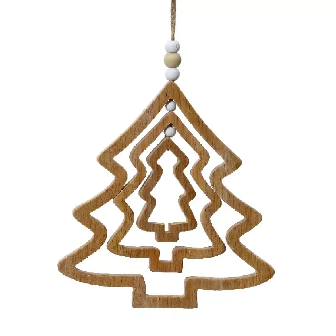 Albero di Natale da appendere (H13 cm) Legno e perle Naturale