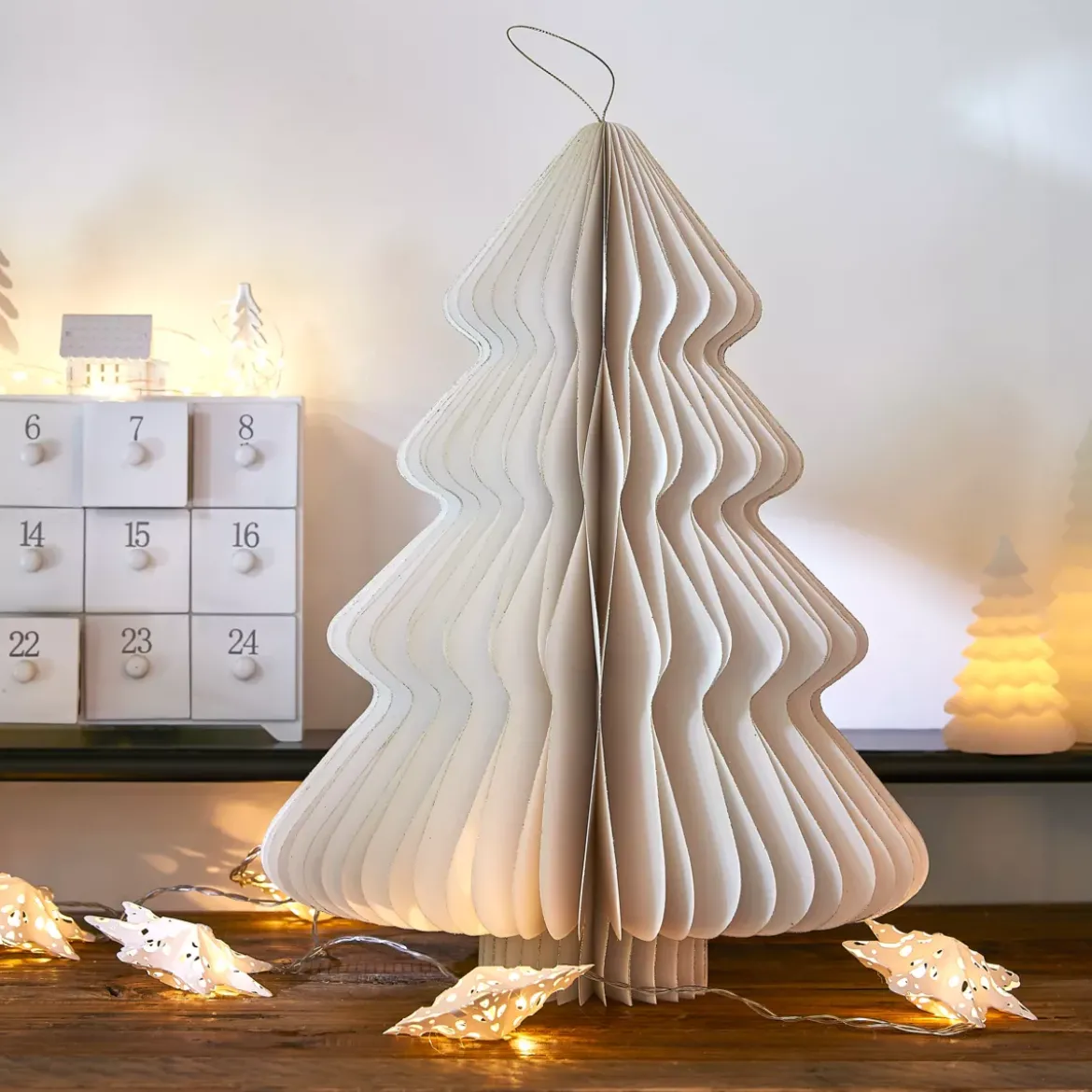 Albero di Natale di carta da appendere (H40 cm) Chiusura magnetica Bianco