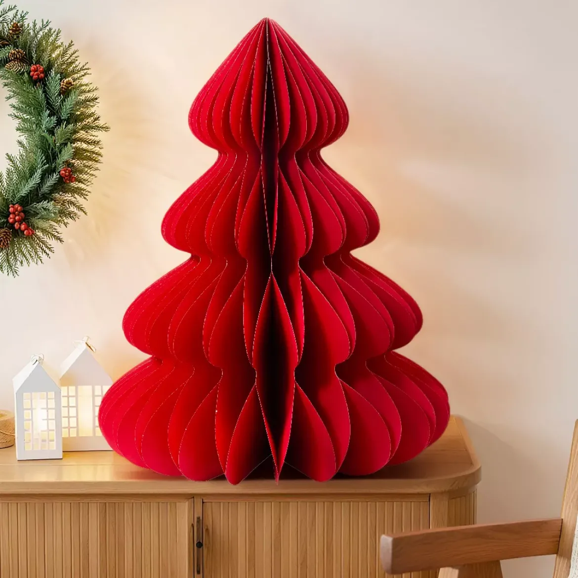 Albero di Natale in carta da tavolo (H90 cm) Chiusura Magnetica Rosso