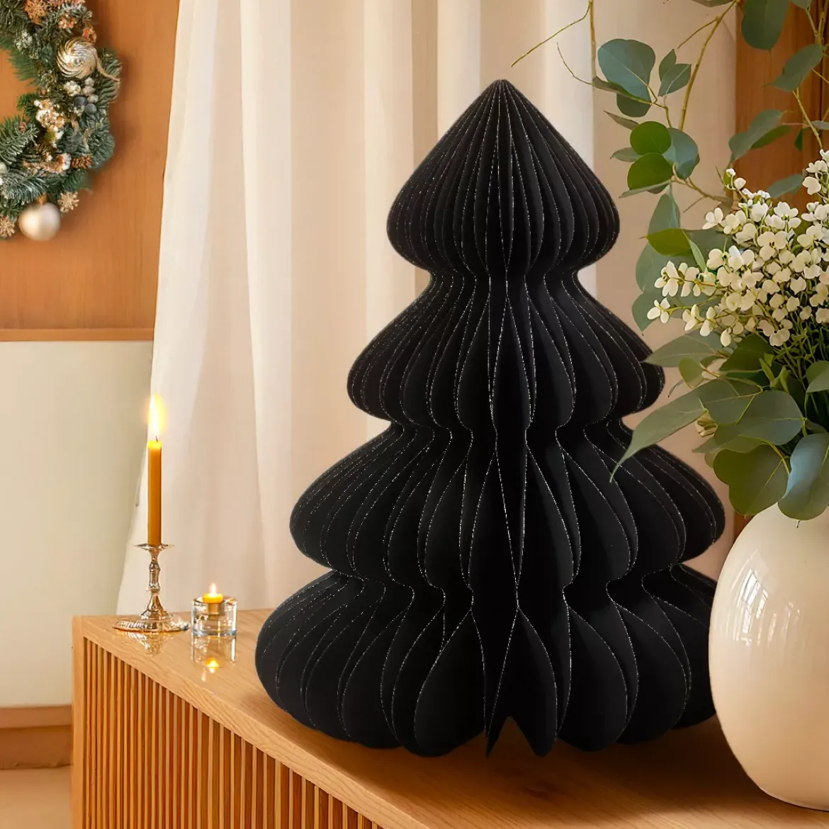 Albero di Natale in carta da tavolo (H60 cm) Chiusura Magnetica Nero