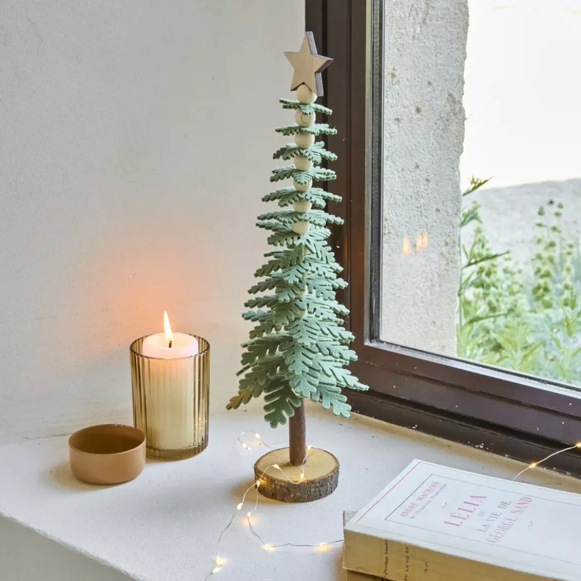 Albero di Natale in feltro da tavolo (H37 cm) Stile chalet Verde