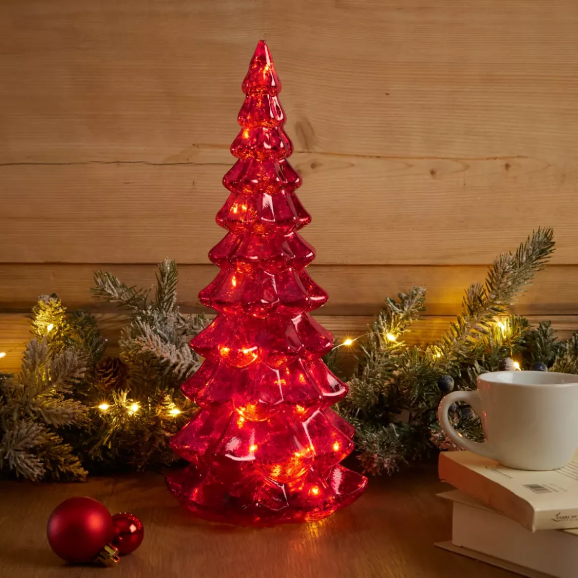 Albero di Natale luminoso a batteria 20 LED (H32 cm) Eterno Rosso