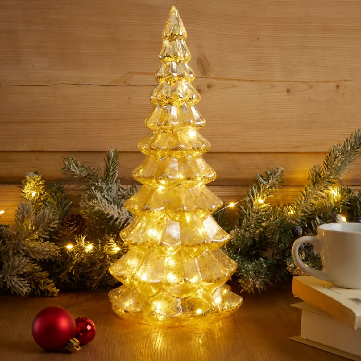 Albero di Natale luminoso con pile 20 LED (H32 cm) Eternel Oro