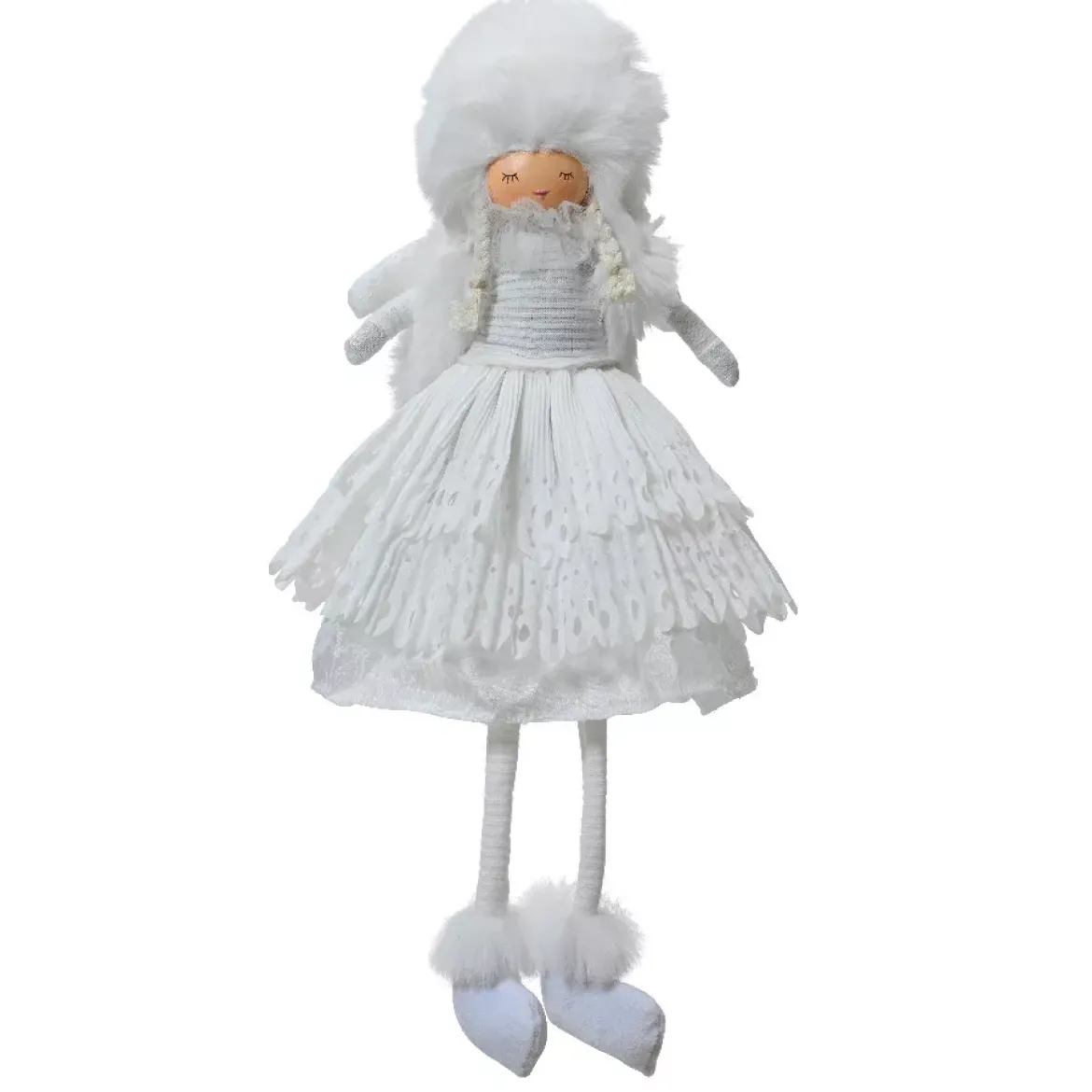 Angelo di Natale con gambe flessibili (H53 cm) Signorina Inverno Bianco