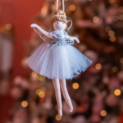 Angelo di Natale da appendere (H20 cm) Ballerina d'argento