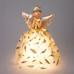 Angelo di Natale luminoso a pile (H36 cm) Mendhy piumaggio Bianco