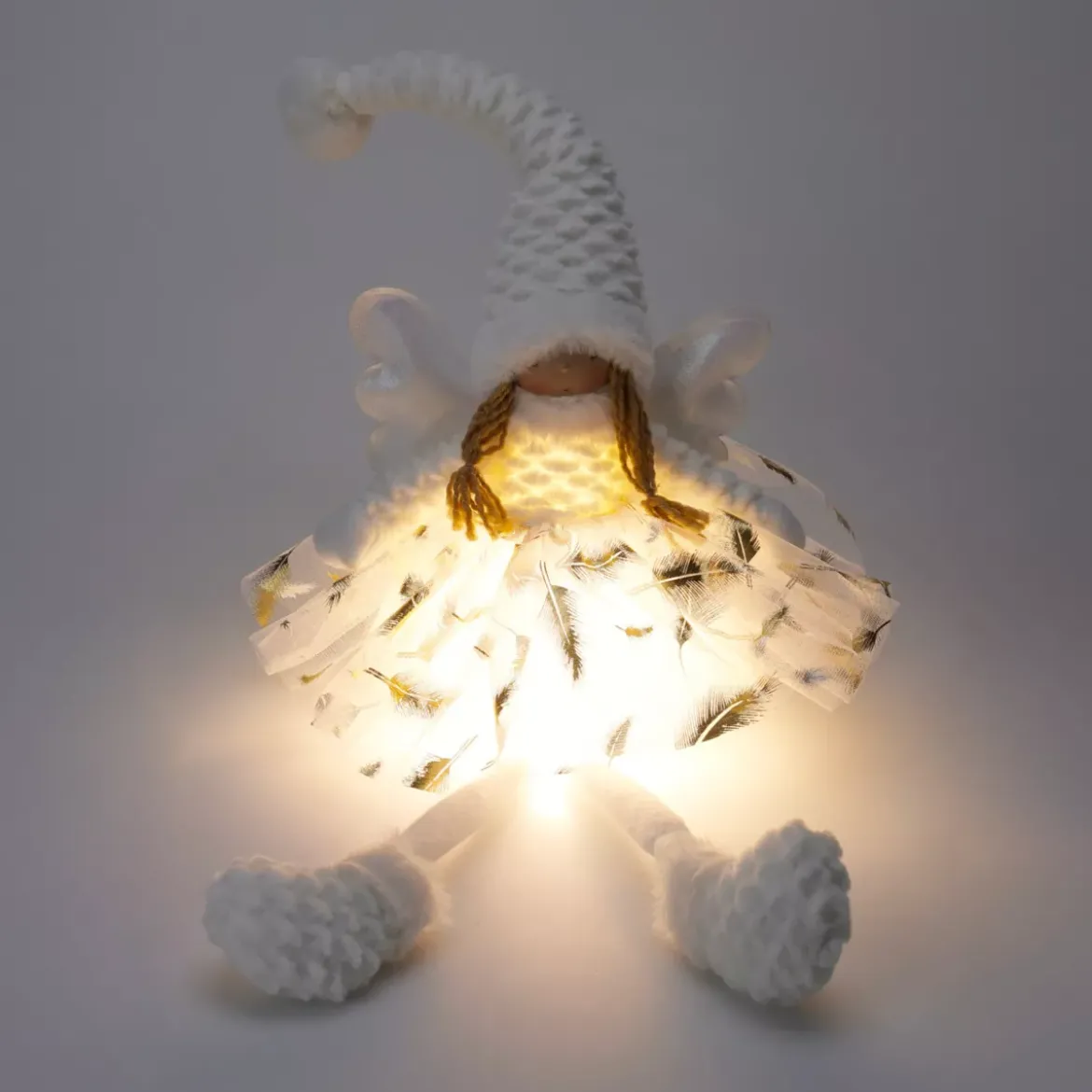 Angelo di Natale luminoso a pile (H60 cm) Gladys piumaggio Bianco