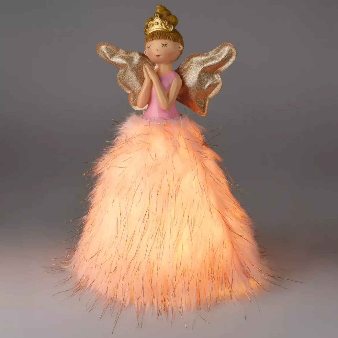 Angelo di Natale luminoso a pile (H36 cm) Mendhy abito Rosa
