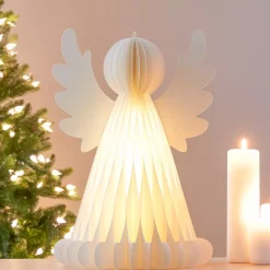 Angelo luminoso con pile 6 LED (H50 cm) Carta con chiusura magnetica Bianco