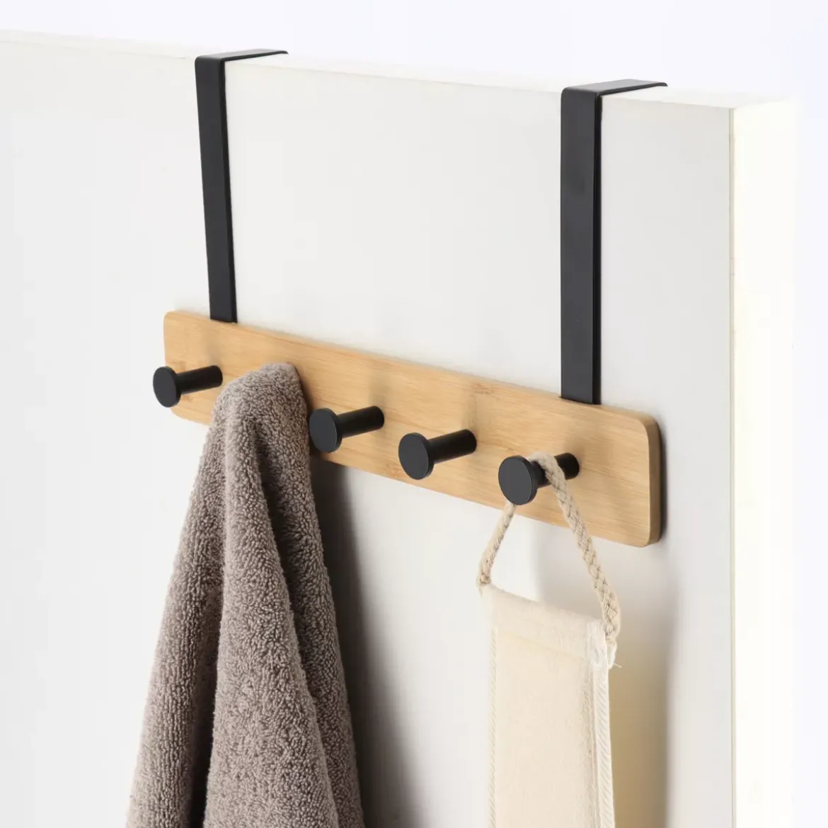 Appendiabiti per porta 5 ganci (L37 x H20 cm) Bambù Nero