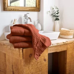 Asciugamano da bagno in garza di cotone (70 x 130 cm) Gaia Terracotta