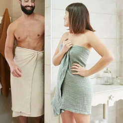 Asciugamano da bagno in garza di cotone (90 x 150 cm) Gaia Verde eucalipto