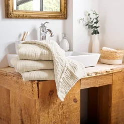 Asciugamano da bagno in garza di cotone (50 x 90 cm) Gaia Beige pampa