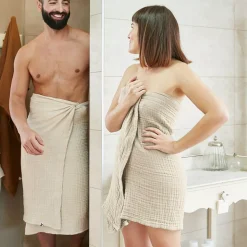 Asciugamano da bagno in garza di cotone (50 x 90 cm) Gaia Beige pampa
