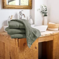 Asciugamano da bagno in garza di cotone (50 x 90 cm) Gaïa Verde rosmarino
