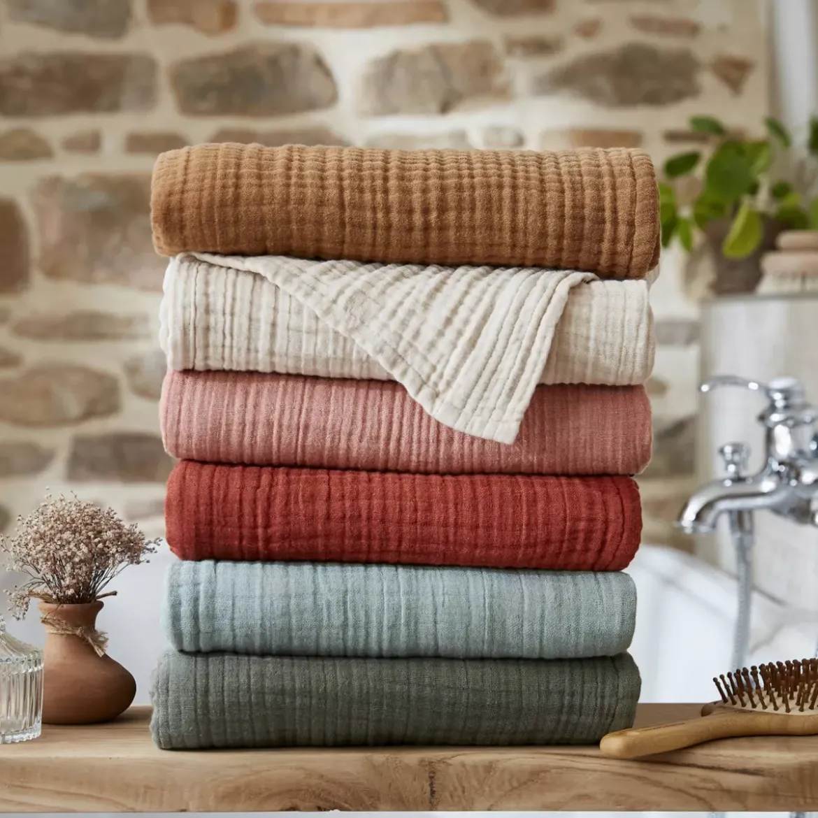 Asciugamano da bagno in garza di cotone (70 x 130 cm) Gaia Rosa pesca