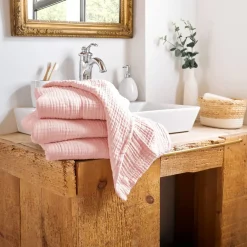 Asciugamano da bagno in garza di cotone (70 x 130 cm) Gaia Rosa pesca