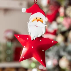 Babbo Natale da appendere in metallo (H12 cm) Stella e pois Rosso