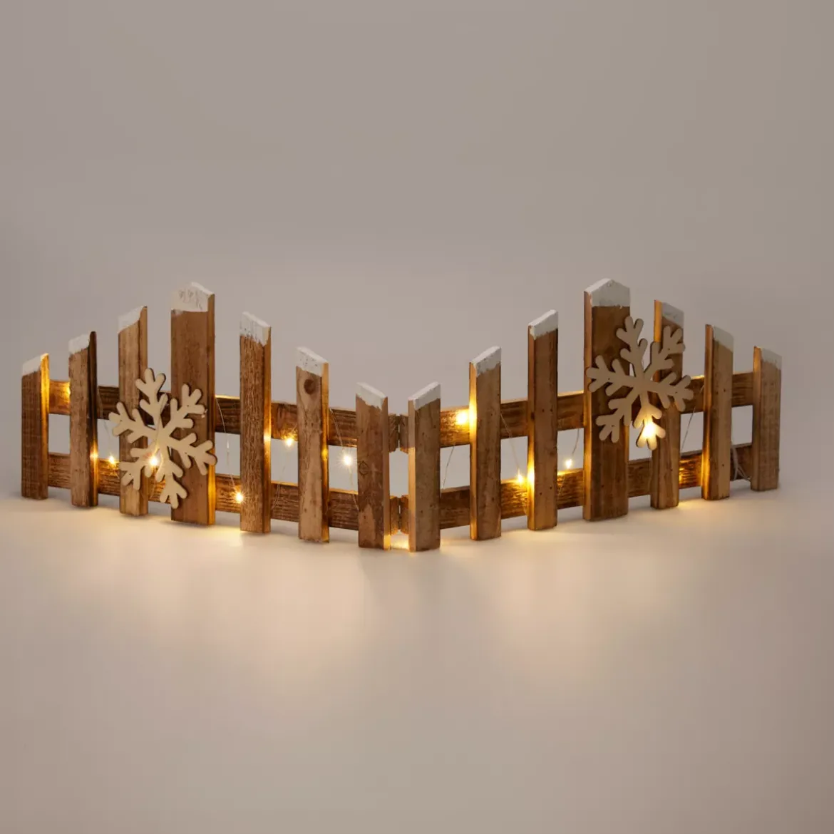 Barriera in legno luminosa a batteria 15 LED (76 x H20 cm) Recinzione decorativa Bianco caldo
