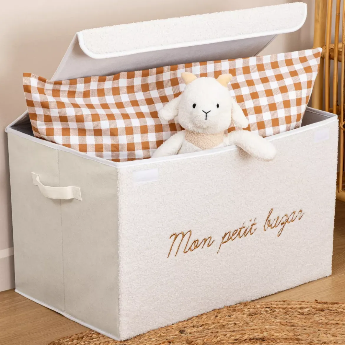 Baule pieghevole per bambini con rifinitura arricciato (36 x 57 cm) Yuma Bianco