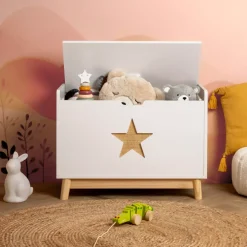 Baule portagiochi bambino legno (H51 cm) Stars Bianco