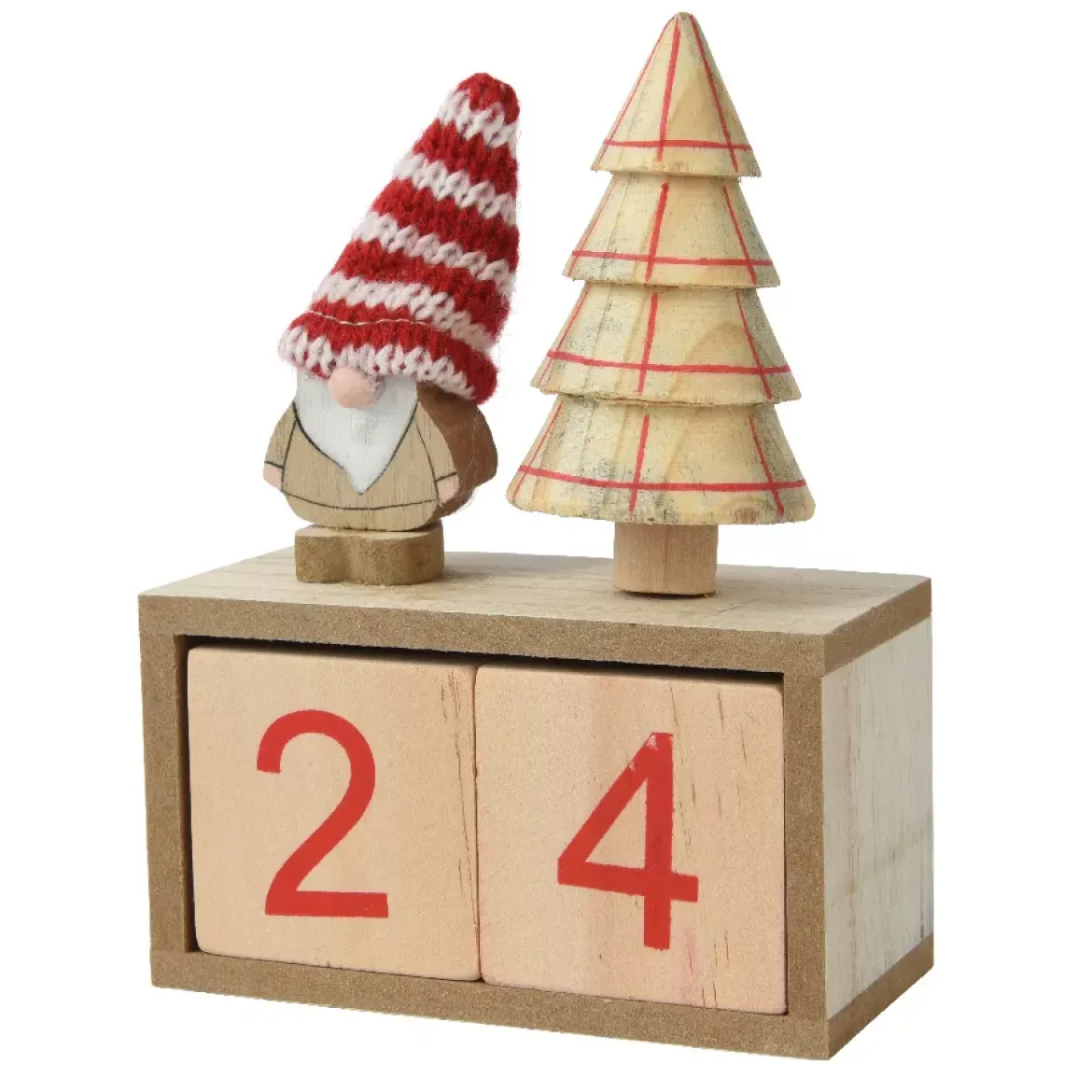 Calendario dell'Avvento in cubi di legno (H18 cm) Babbo Natale con cappello Rosso