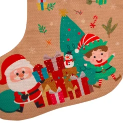 Calza di Natale in juta (H45 cm) Folletto e Babbo Natale Multicolore