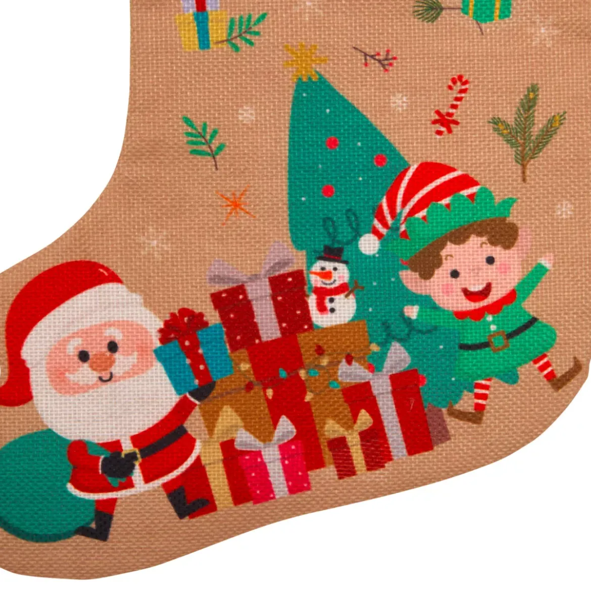 Calza di Natale in juta (H45 cm) Folletto e Babbo Natale Multicolore
