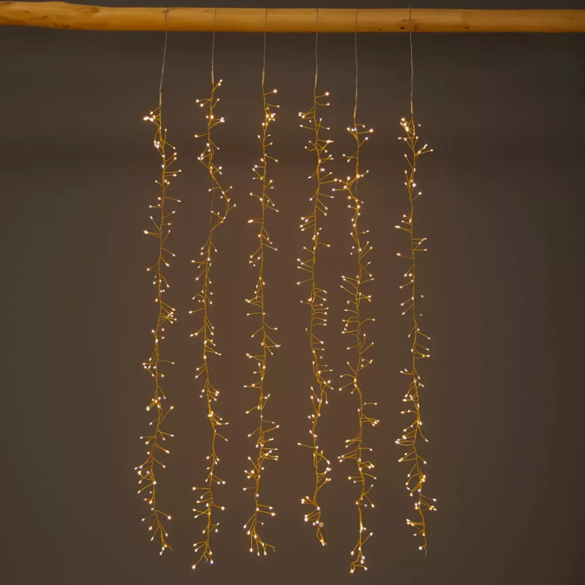 Cascata luminosa 1 m 600 Micro LED cavo oro 6 discese Bianco caldo e dorato caldo