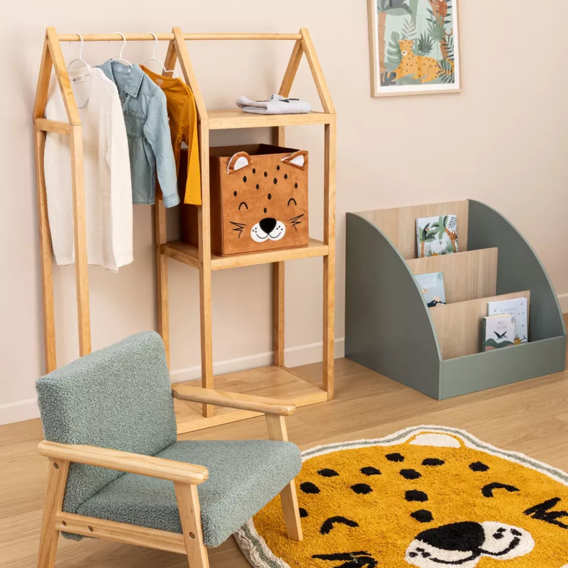 Cesto pieghevole in velluto per bambini Leo Marrone (29 x 29 cm)