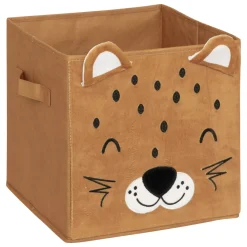Cesto pieghevole in velluto per bambini Leo Marrone (29 x 29 cm)