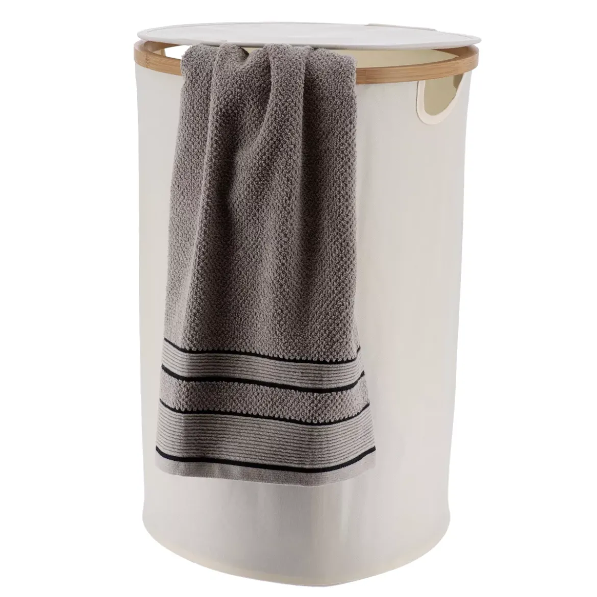 Cesto portabiancheria pieghevole rotondo (H60 cm) Purebamboo Panna