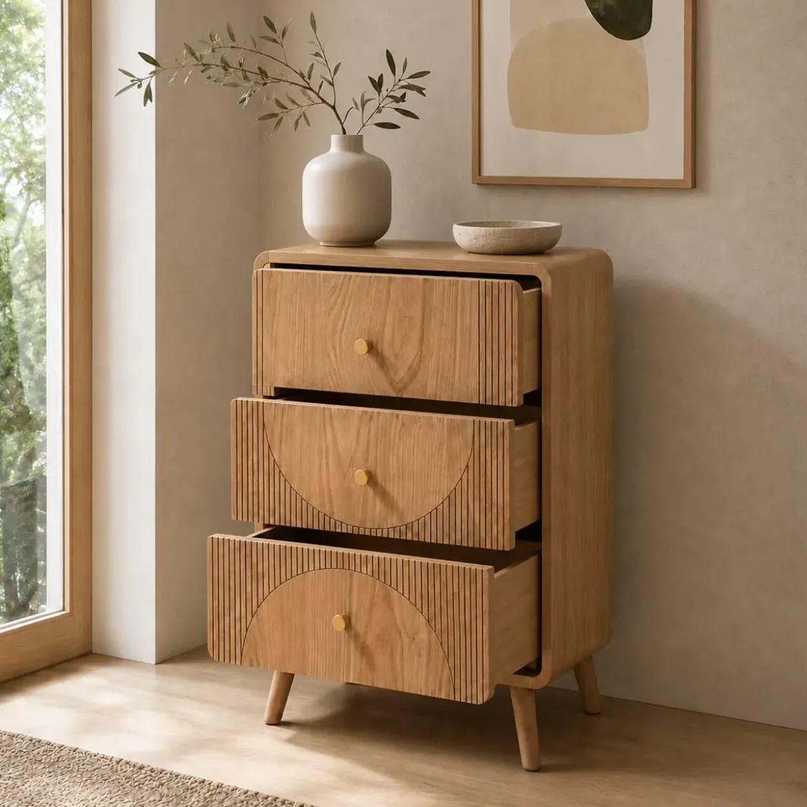 Comò cassettiera 3 cassetti in legno (H70 cm) Mila Naturale
