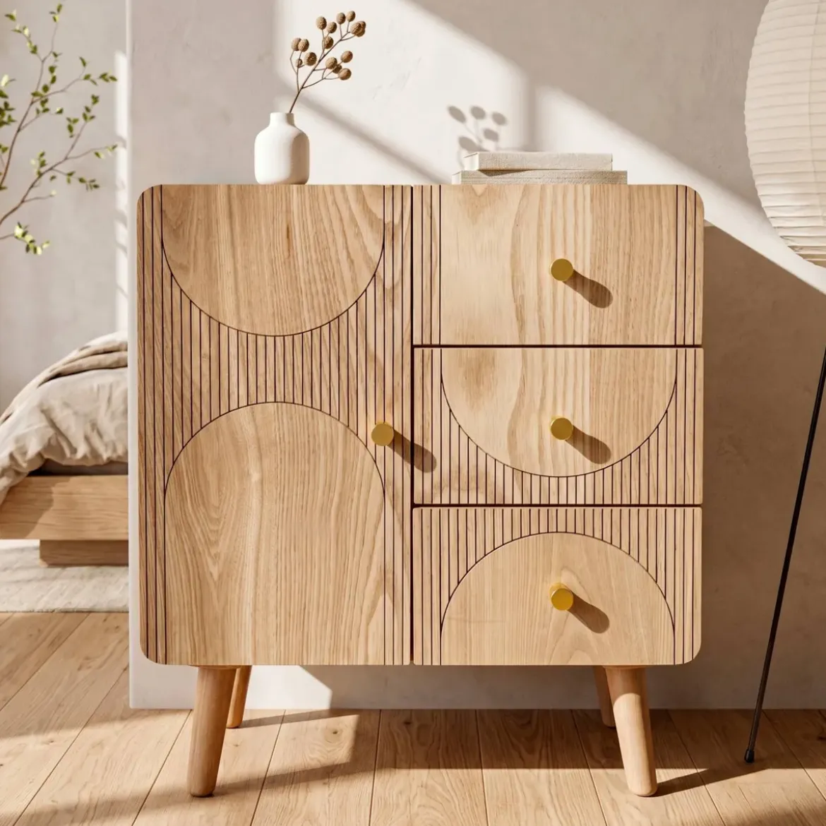 Comò cassettiera 4 cassetti in legno (H60 cm) Mila Naturale