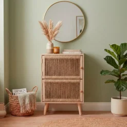 Comò cassettiera 2 cassetti in legno e corda (40 x 65 cm) Manille Beige
