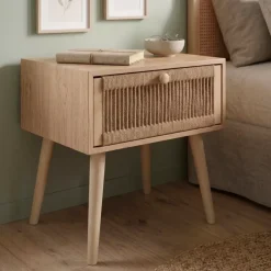Comodino legno e corde di canapa (Alt 58 cm) Manille cassetto Beige