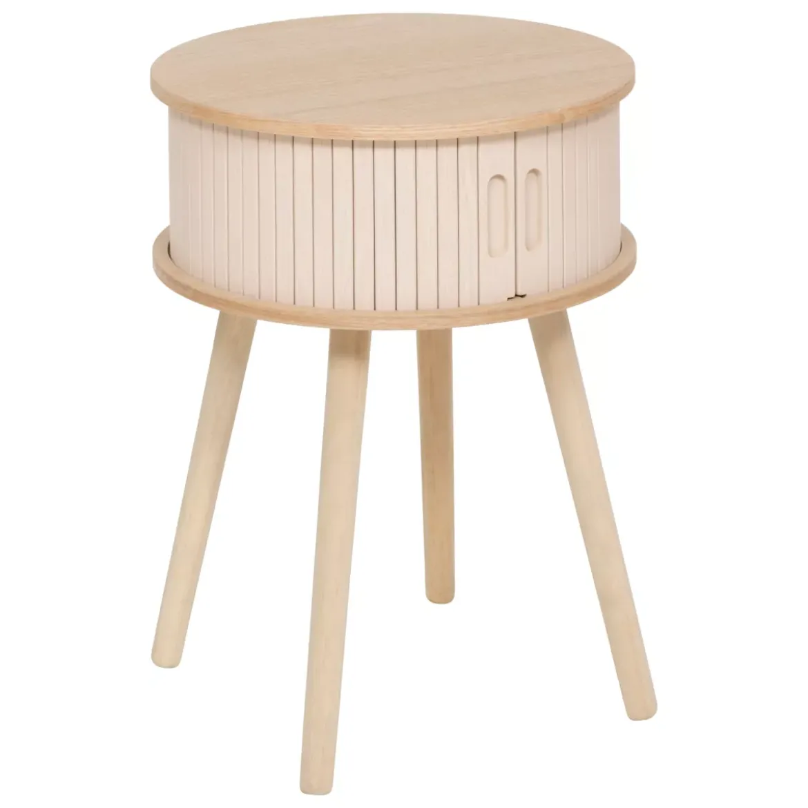 Comodino rotondo in legno (H54 cm) Nysos Crema