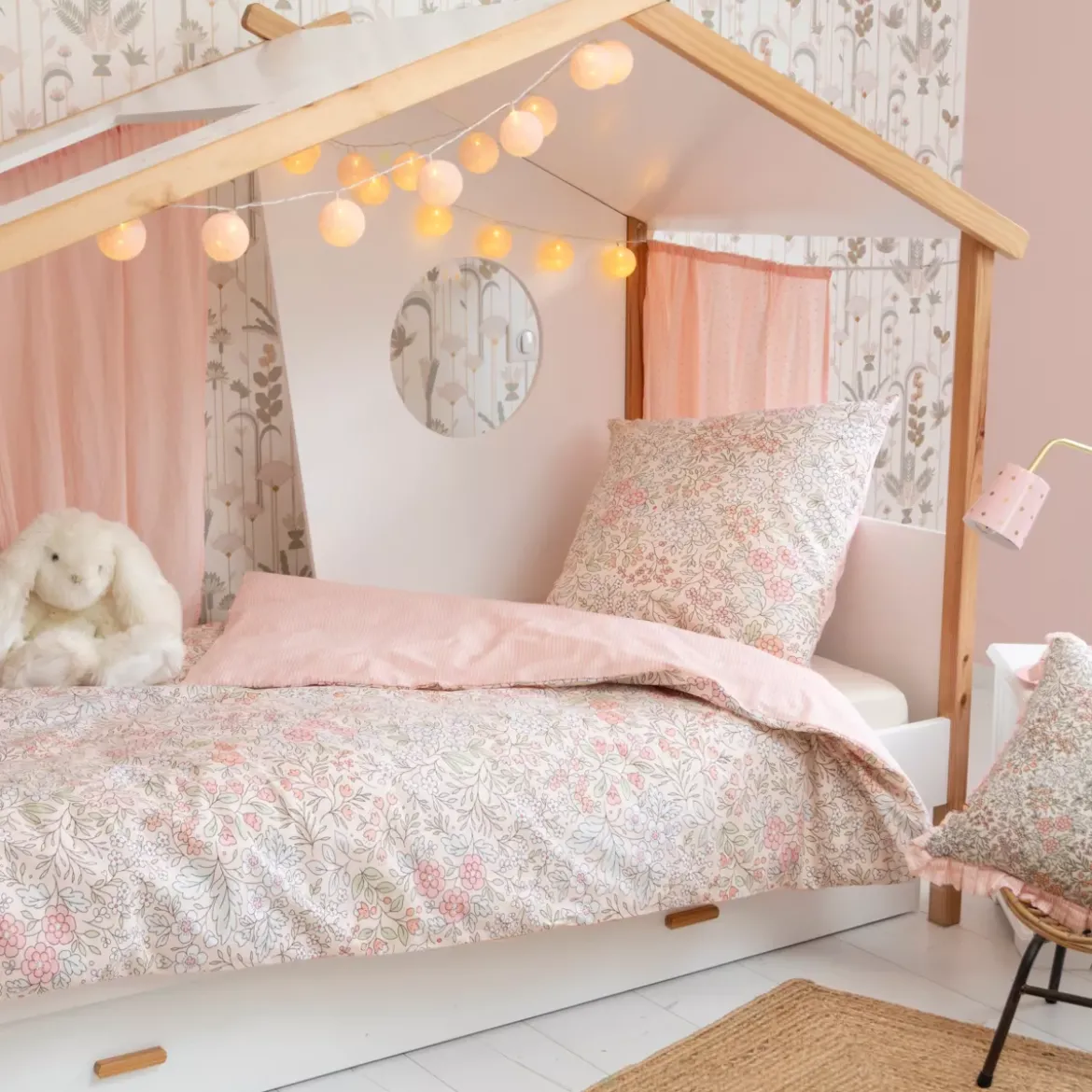 Completo lenzuola per bambini con 1 federa in cotone (140 x 200 cm) Pimprenelle Rosa