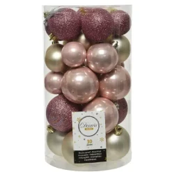 Confezione di 30 palline di Natale Alpine mix colore Camel / Rosa cipria