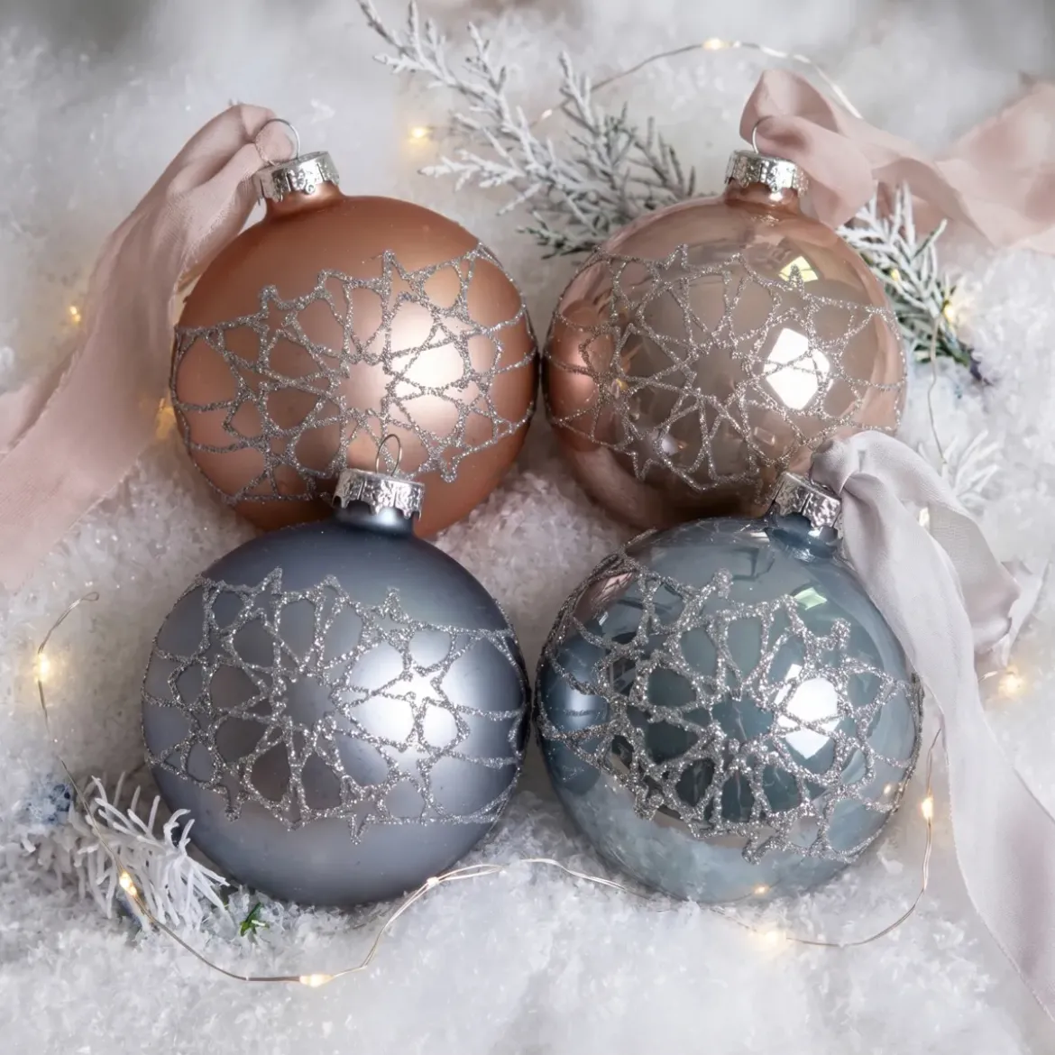 Confezione di 12 palline di Natale (D80 mm) in vetro Lazy Rose e Blu vaporoso