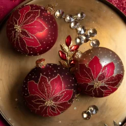 Confezione di 6 palline di Natale (D80 mm) in vetro Poinsettia Rosso