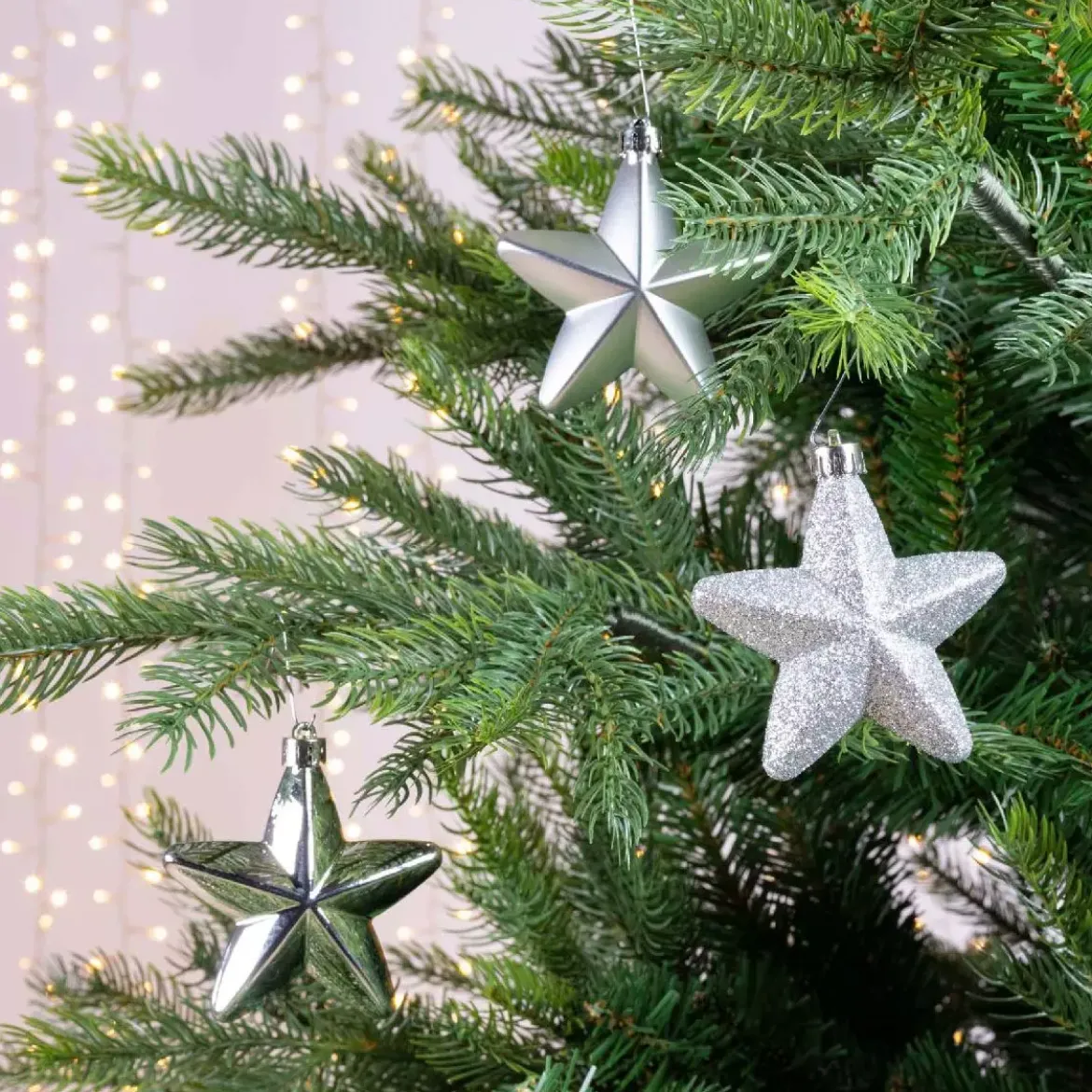 Confezione di 6 stelle di Natale da appendere con clip Argento
