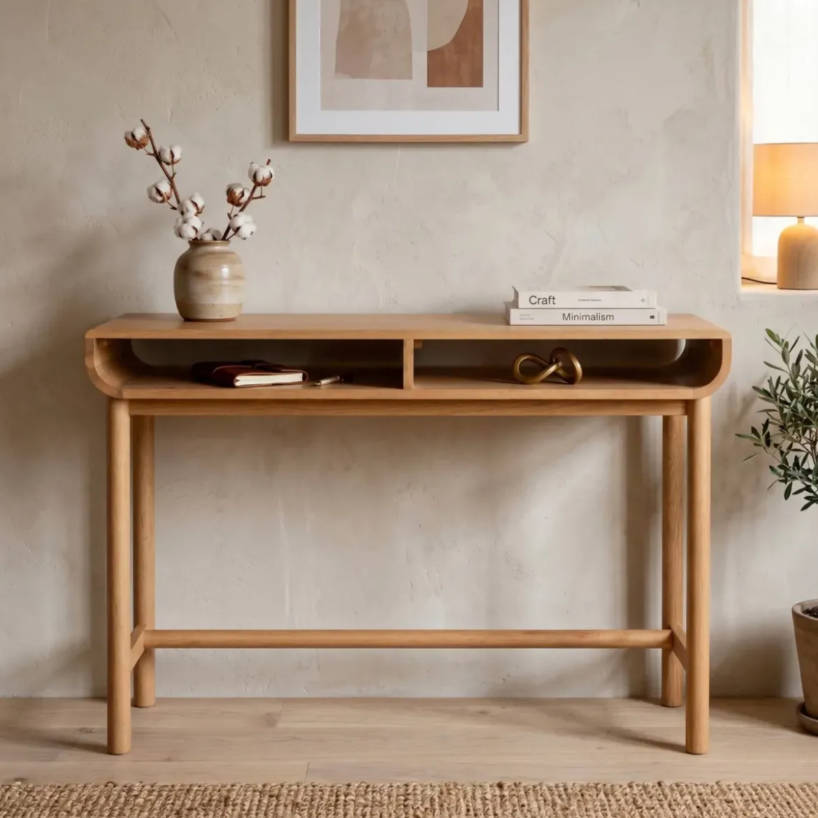 Consolle 2 nicchie in rovere massiccio (120 x 76 cm) Tulum Naturale